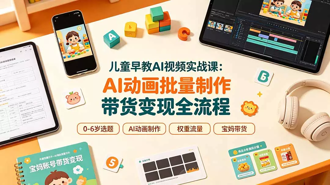 儿童早教AI视频实战课:0-6岁认知选题|AI动画批量制作|权重流量拉升|宝妈账号带货变现全流程 儿童早教AI视频实战课:0-6岁认知选题|AI动画批量制作|权重流量拉升|宝妈账号带货变现全流程