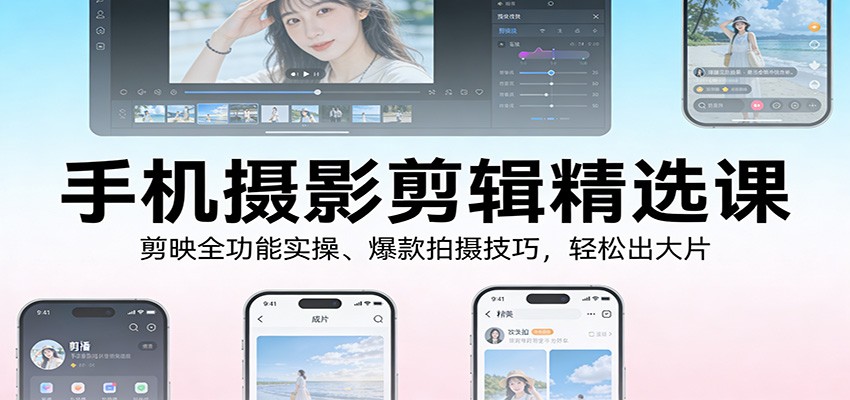 手机摄影剪辑精选课:剪映全功能实操、爆款拍摄技巧,轻松出大片-卓越网创