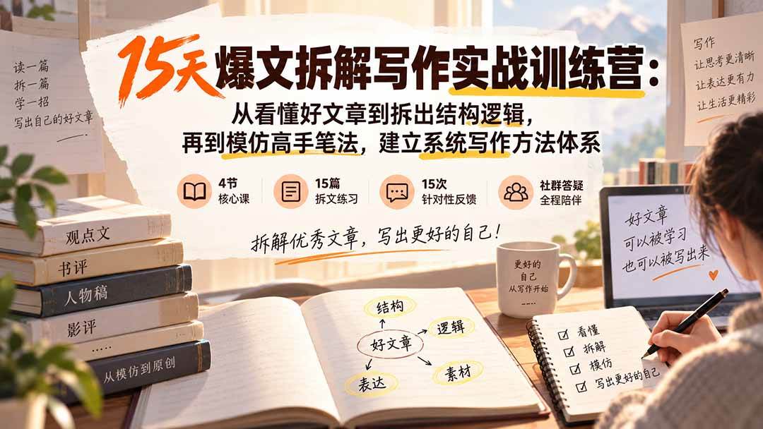 (20271期)15天爆文拆解写作实战训练营:从看懂好文章到拆出结构逻辑,再到模仿高手笔法,建立系统写作方法体系-卓越网创