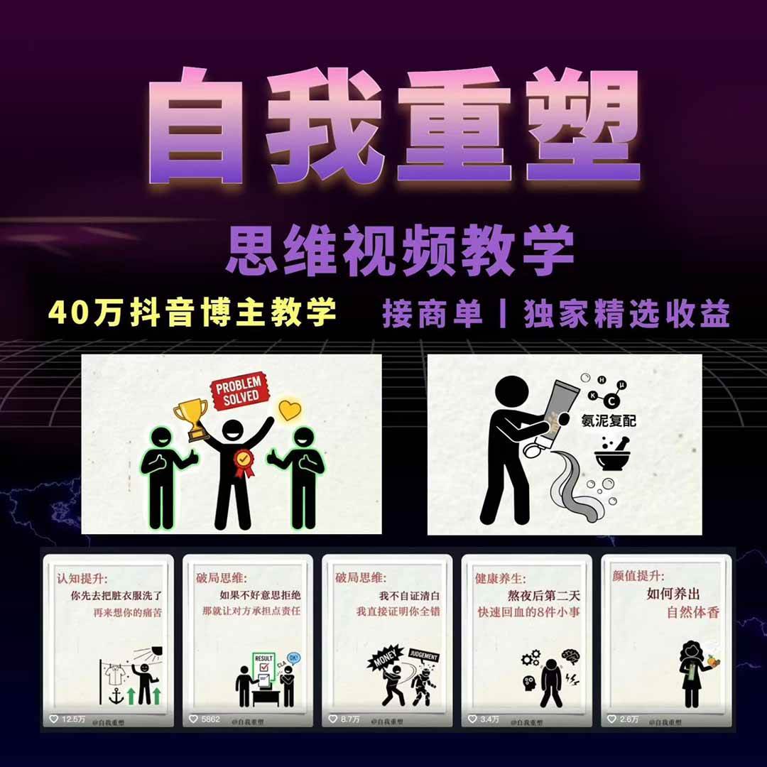 （18403期）40w博主自我重塑AI思维动画教程，视频剪辑+抠图+音频+封面制作，接商单+独家精选收益