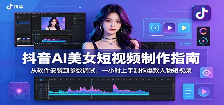 抖音AI美女短视频制作指南：从软件安装到参数调试，一小时上手制作爆款人物短视频-卓越网创