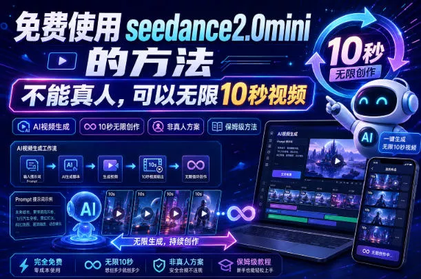 免费使用seedance2.0mini的方法，不能真人，可以无限10秒视频，9图+3音频参考-卓越网创