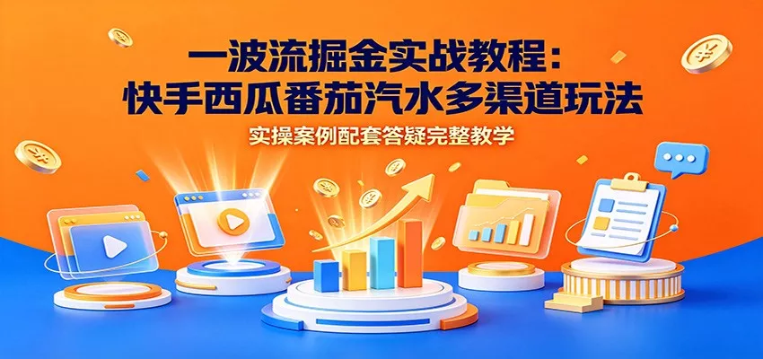 一波流掘金实战教程：快手西瓜番茄汽水多渠道玩法，实操案例配套答疑完整教学-卓越网创