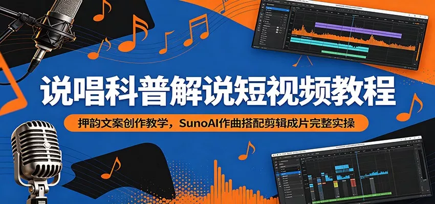 说唱科普解说短视频教程：押韵文案创作教学，SunoAI作曲搭配剪辑成片完整实操-卓越网创