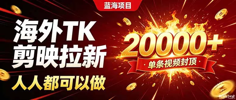 海外TK拉新新玩法，剪映就能做，不用经验不用粉丝，单条视频收益上限20000+-卓越网创