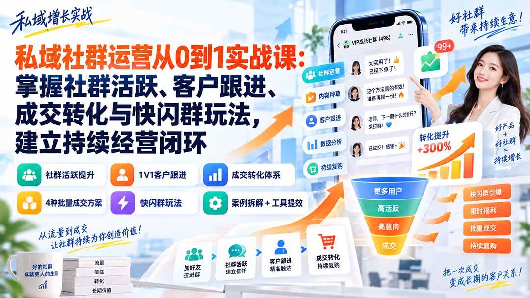 （20428期）私域社群运营从0到1实战课：掌握社群活跃、客户跟进、成交转化与快闪群玩法，建立持续经营闭环-卓越网创