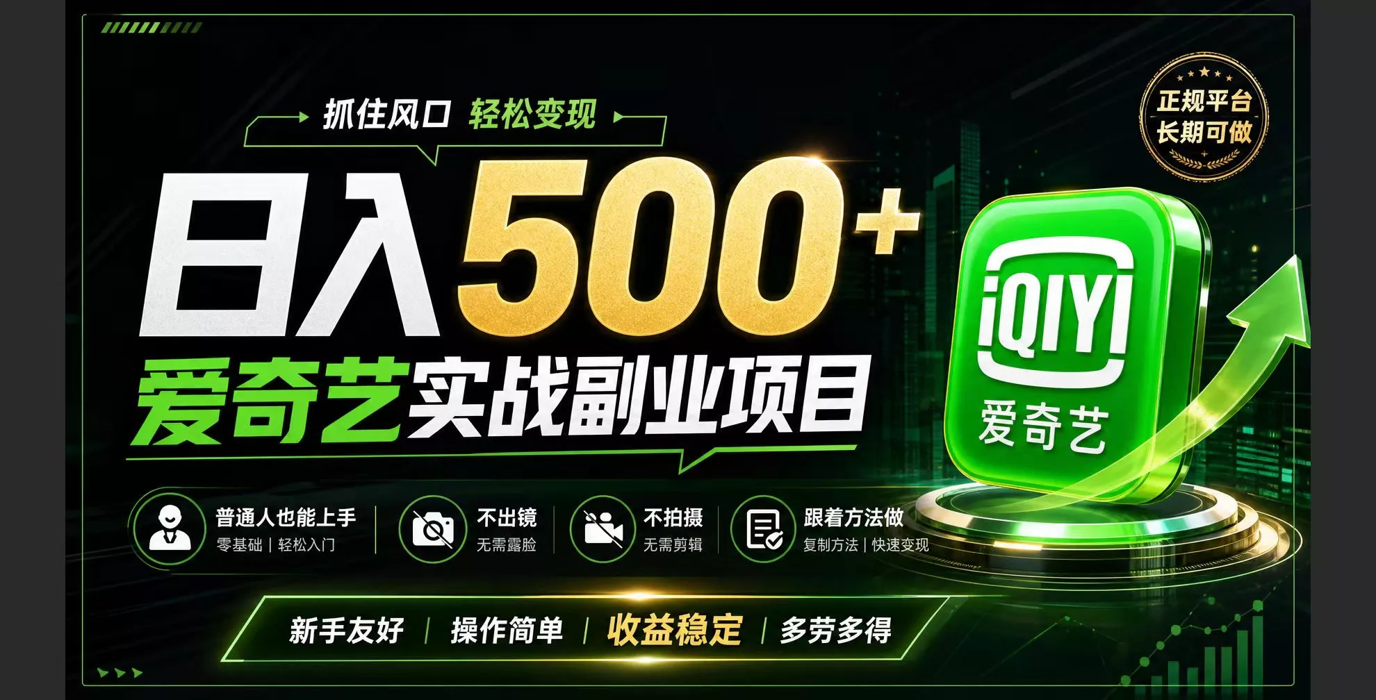 普通人必做的爱奇艺赛道变现!稳定日500+,翻身的机会真来了!抓住风口！-卓越网创