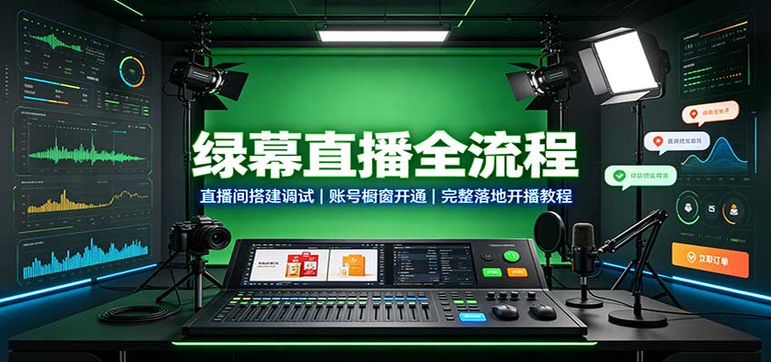 绿幕直播全流程：直播间搭建调试，账号橱窗开通，完整落地开播教程-卓越网创