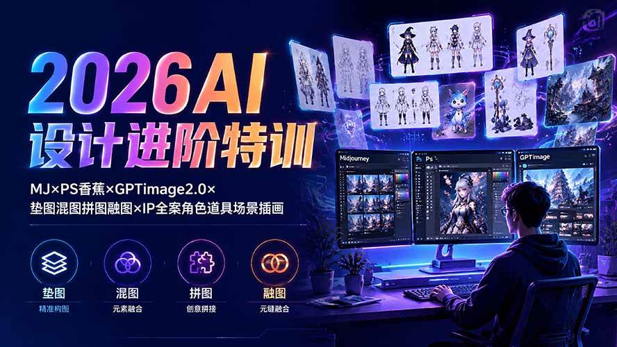 (19569期)2026AI设计进阶特训:MJ×PS香蕉×GPTimage2.0×垫图混图拼图融图×IP全案角色道具场景插画 (19569期)2026AI设计进阶特训:MJ×PS香蕉×GPTimage2.0×垫图混图拼图融图×IP全案角色道具场景插画