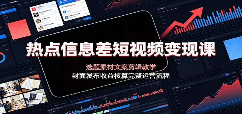 热点信息差短视频变现课：选题素材文案剪辑教学，封面发布收益核算完整运营流程-卓越网创