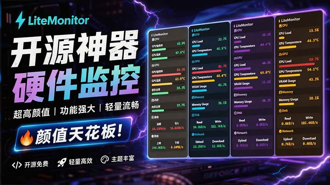 (20245期)Github超过3.3K Stars!电脑桌面硬件监控工具,界面好看又好用,实时CPU/GPU/网速实时显示 LiteMonitor-卓越网创