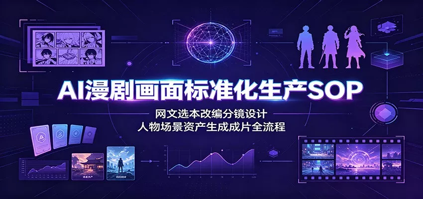 AI漫剧画面标准化生产SOP：网文选本改编分镜设计，人物场景资产生成成片全流程-卓越网创