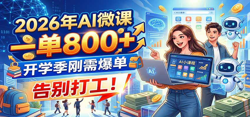 2026年AI微课,一单800+,开学季刚需爆单,告别打工!-卓越网创