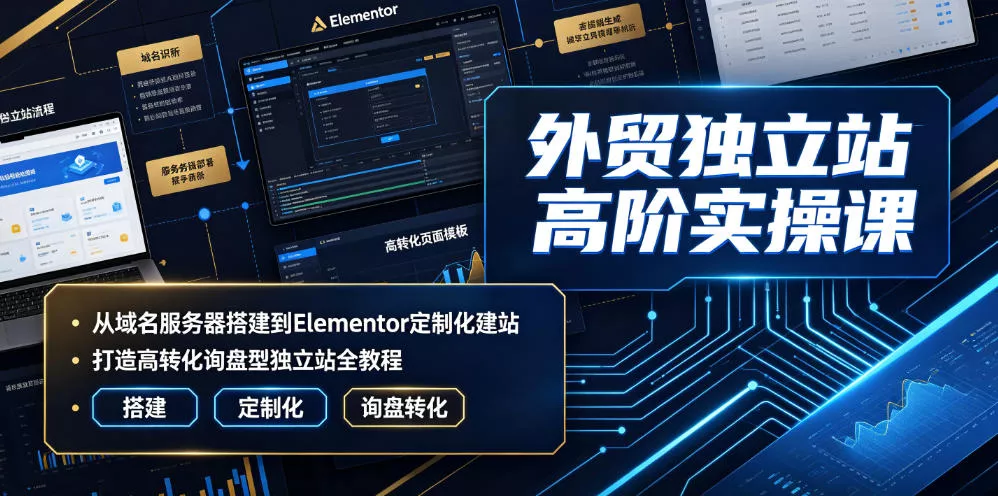 外贸独立站高阶实操课|从域名服务器搭建到Elementor定制化建站,打造高转化询盘型独立站全教程 外贸独立站高阶实操课|从域名服务器搭建到Elementor定制化建站,打造高转化询盘型独立站全教程