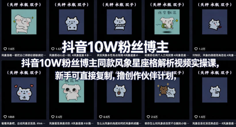 抖音10W粉丝博主同款星座性格解析视频实操课，新手可直接复制，撸创作伙伴计划，分成计划等-卓越网创