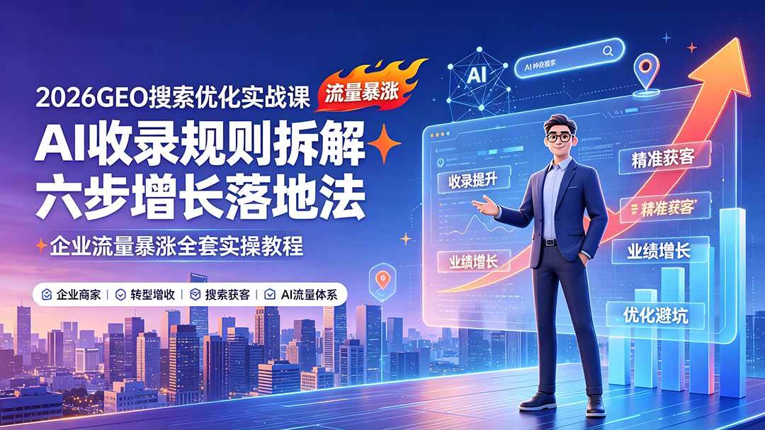 （19333期）2026GEO搜索优化实战课：AI收录规则拆解｜六步增长落地法｜企业流量暴涨全套实操教程-卓越网创