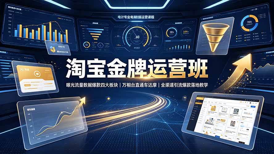 (19434期)淘宝金牌运营班-7月:曝光流量数据爆款四大板块|万相台直通车达摩|全渠道引流爆款落地教学-卓越网创