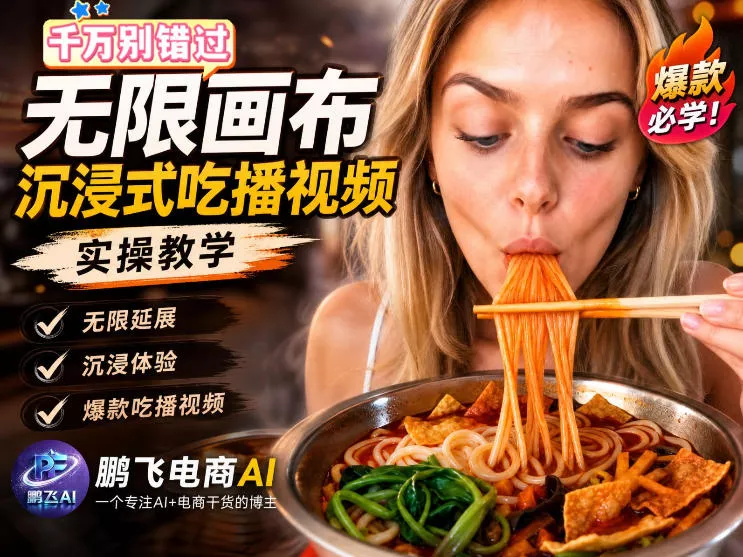 保姆级教程｜用AI无线画布做沉浸式吃播，3步直接出片，无线画布工作流，操作简单好上手-卓越网创