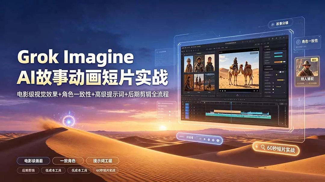 Grok Imagine AI故事动画短片实战：电影级视觉效果+角色一致性+高级提示词+后期剪辑全流程