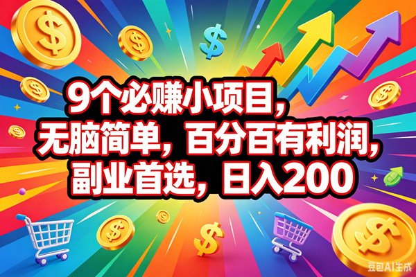 （18623期）9个必赚钱的小项目，百分百会赚米，无脑简单，副业首选，日入200+-卓越网创