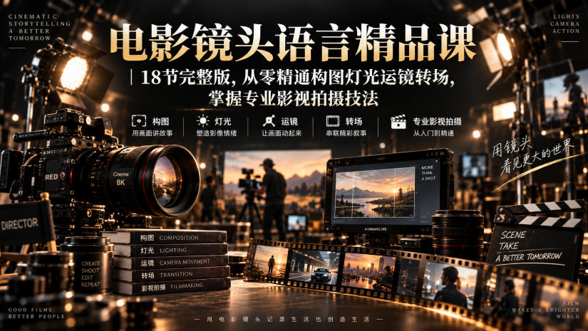 电影镜头语言精品课｜18节完整版，从零精通构图灯光运镜转场，掌握专业影视拍摄技法-卓越网创