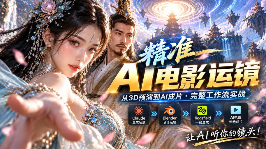 AI视频终于能精准运镜了!Claude+Blender+Higgsfield免费插件实测-卓越网创