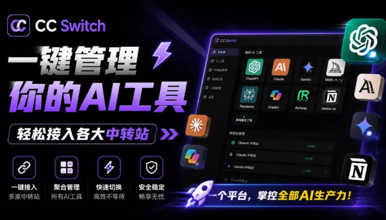 一键给Chatgpt、Codex、Claude接入地第三方中转站，CC Switch统一管理你的AI编程工具工作流-卓越网创