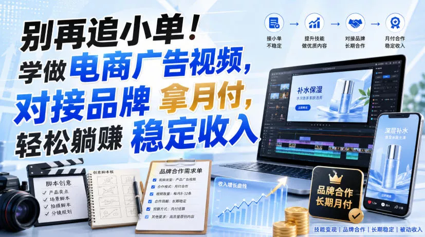 别再追小单！学做电商广告视频，对接品牌拿月付，轻松躺賺稳定收入【原创双语字幕】-卓越网创
