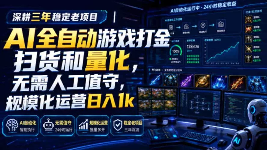 AI全自动游戏打金扫货和量化，规模化运营日入1k，深耕三年稳定老项目！-卓越网创