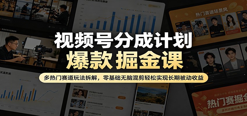 视频号分成计划爆款掘金课：多热门赛道玩法拆解，零基础无脑混剪轻松实现长期被动收益-卓越网创