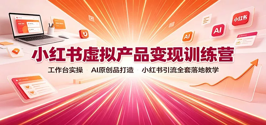 小红书虚拟产品变现训练营：工作台实操，AI原创品打造，小红书引流全套落地教学-卓越网创