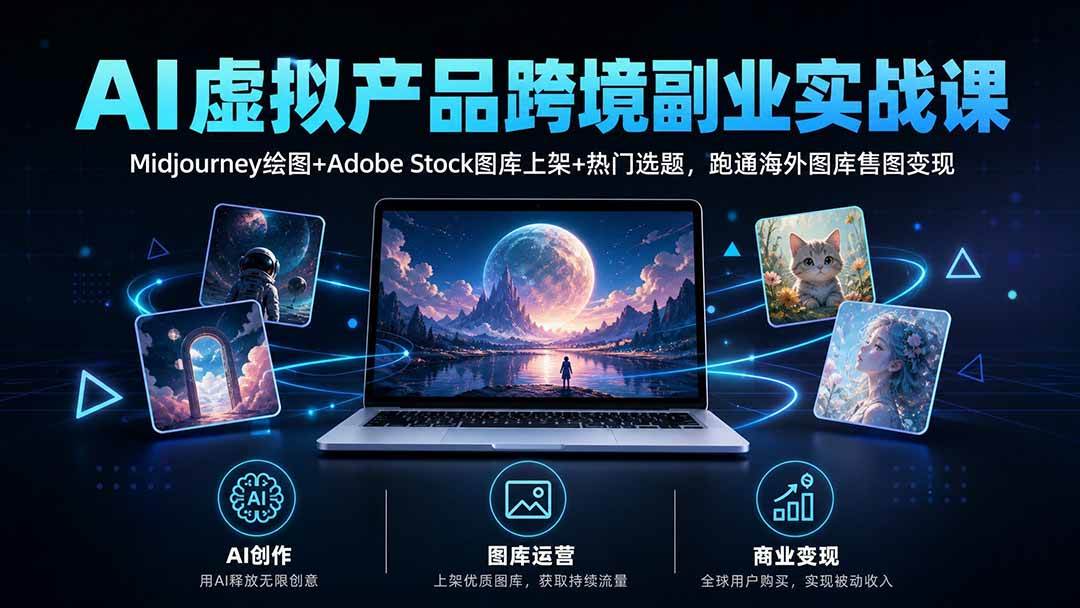 （20514期）AI虚拟产品跨境副业实战课｜Midjourney绘图+Adobe Stock图库上架+热门选题，跑通海外图库售图变现-卓越网创