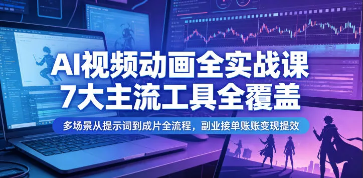 AI视频动画全实战课,7大主流工具全覆盖,多场景从提示词到成片全流程,副业接单账号变现提效 AI视频动画全实战课,7大主流工具全覆盖,多场景从提示词到成片全流程,副业接单账号变现提效