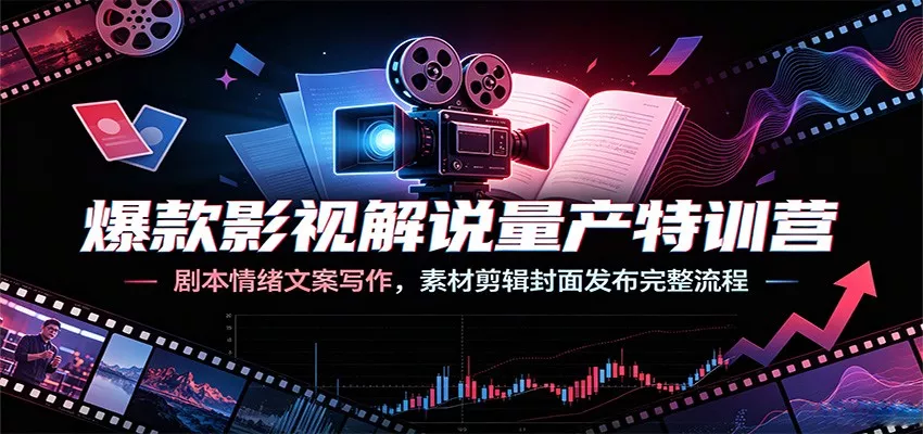 爆款影视解说量产特训营：剧本情绪文案写作，素材剪辑封面发布完整流程-卓越网创