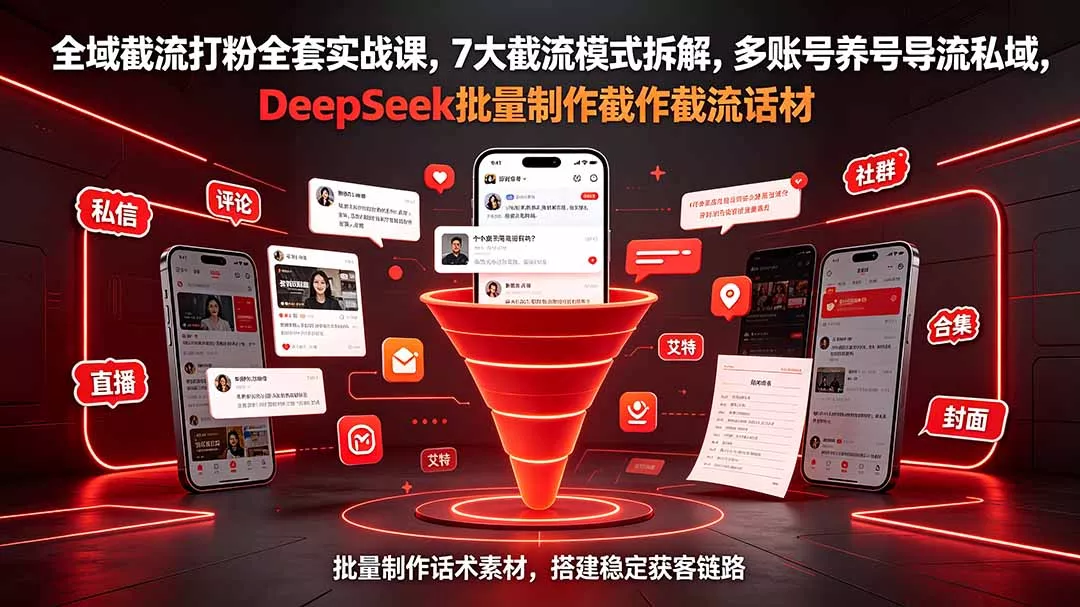 全域截流打粉全套实战课,7大截流模式拆解,多账号养号导流私域,DeepSeek批量制作截流话术素材-卓越网创