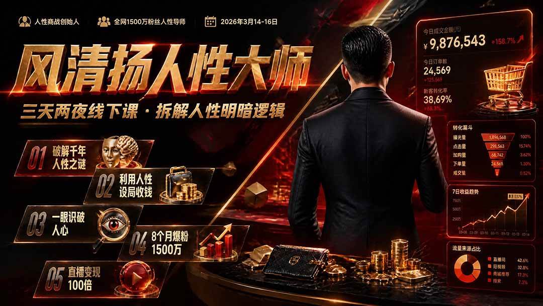 （19676期）风清扬人性大师-三天两夜3月14-16线下课2026年｜拆解人性明暗逻辑，识人避坑，千万粉涨粉+直播百倍变现实战教学-卓越网创