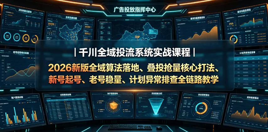 千川全域投流系统实战课程｜2026新版全域算法落地、叠投抢量核心打法、新号起号、老号稳量、计划异常排查全链路教学-卓越网创