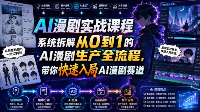 AI漫剧实战课程,系统拆解从0到1的AI漫剧生产全流程,带你快速入局AI漫剧赛道 AI漫剧实战课程,系统拆解从0到1的AI漫剧生产全流程,带你快速入局AI漫剧赛道