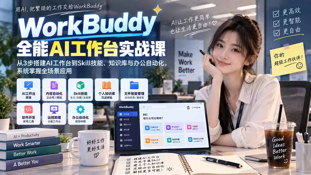 WorkBuddy全能AI工作台实战课：从3步搭建AI工作台到Skill技能、知识库与办公自动化，系统掌握全场景应用-卓越网创