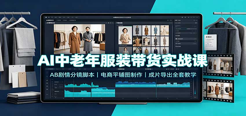 AI中老年服装带货实战课：AB剧情分镜脚本，电商平铺图制作，成片导出全套教学-卓越网创