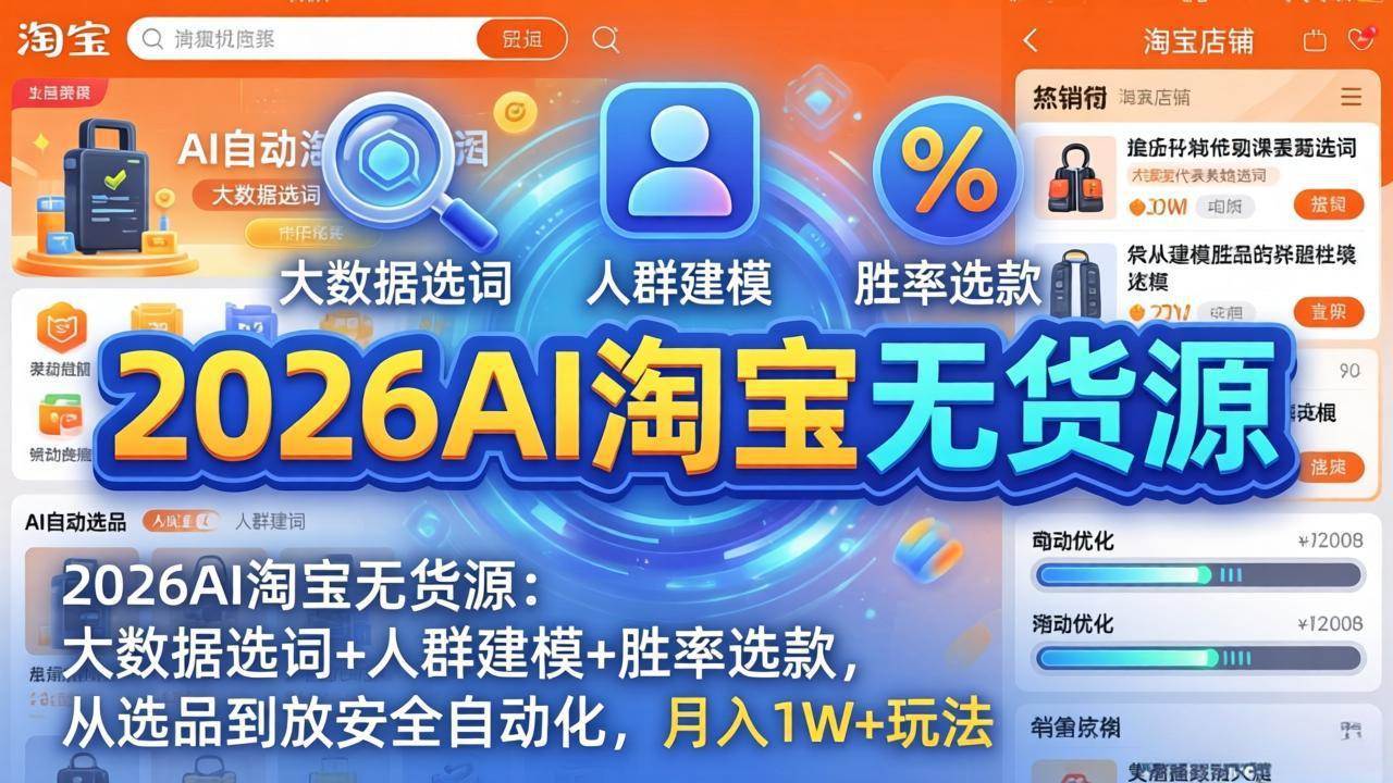 (18046期)2026AI淘宝无货源-4月更新:大数据选词+人群建模+胜率选款,从选品到放大全自动化,月入1W+玩法 (18046期)2026AI淘宝无货源-4月更新:大数据选词+人群建模+胜率选款,从选品到放大全自动化,月入1W+玩法
