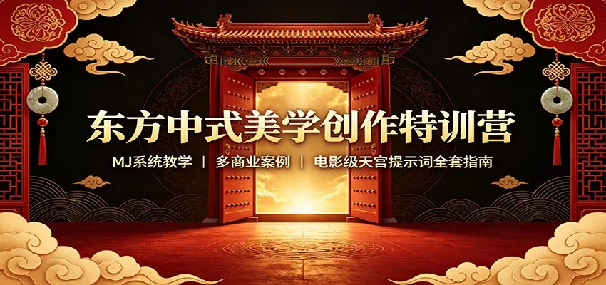 东方中式美学创作特训营：MJ系统教学，多商业案例，电影级天宫提示词全套指南-卓越网创