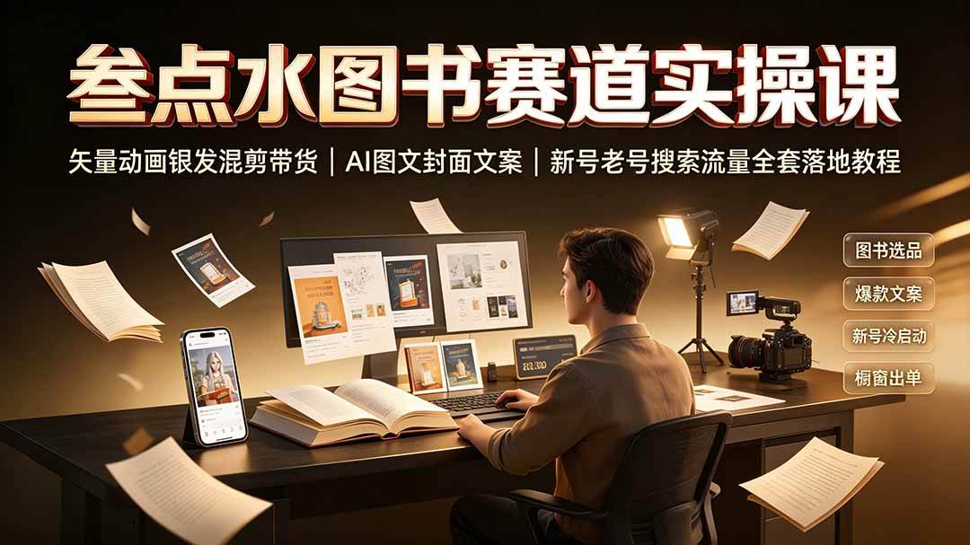 （19613期）叁点水图书赛道实操课｜矢量动画银发混剪带货，AI图文封面文案，新号老号搜索流量全套落地教程-卓越网创