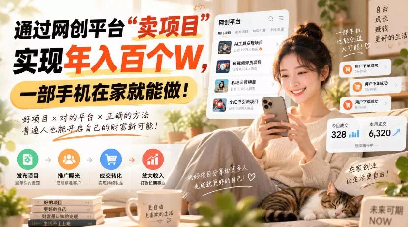 靠卖网创项目变现,一年拿下百万收益!一台手机就能操作!-卓越网创