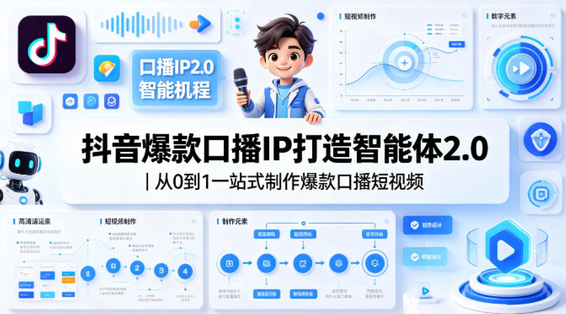 抖音爆款口播IP打造智能体2.0|从0到1一站式制作爆款口播短视频-卓越网创