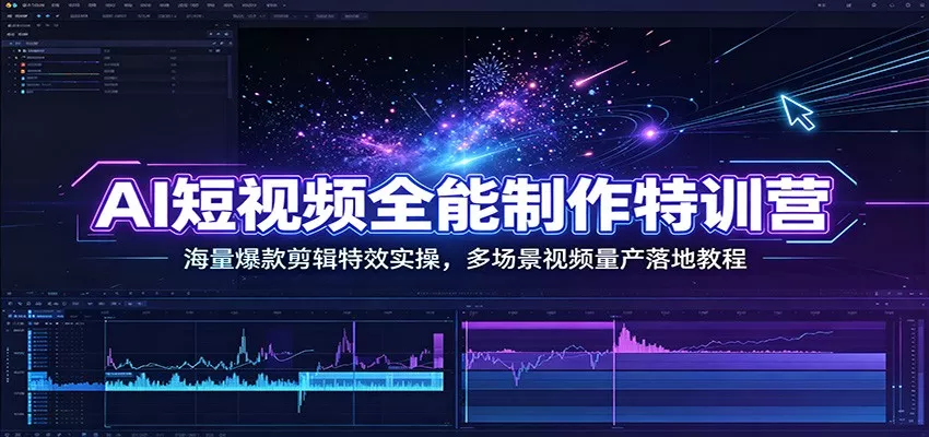 AI短视频全能制作特训营：海量爆款剪辑特效实操，多场景视频量产落地教程-卓越网创