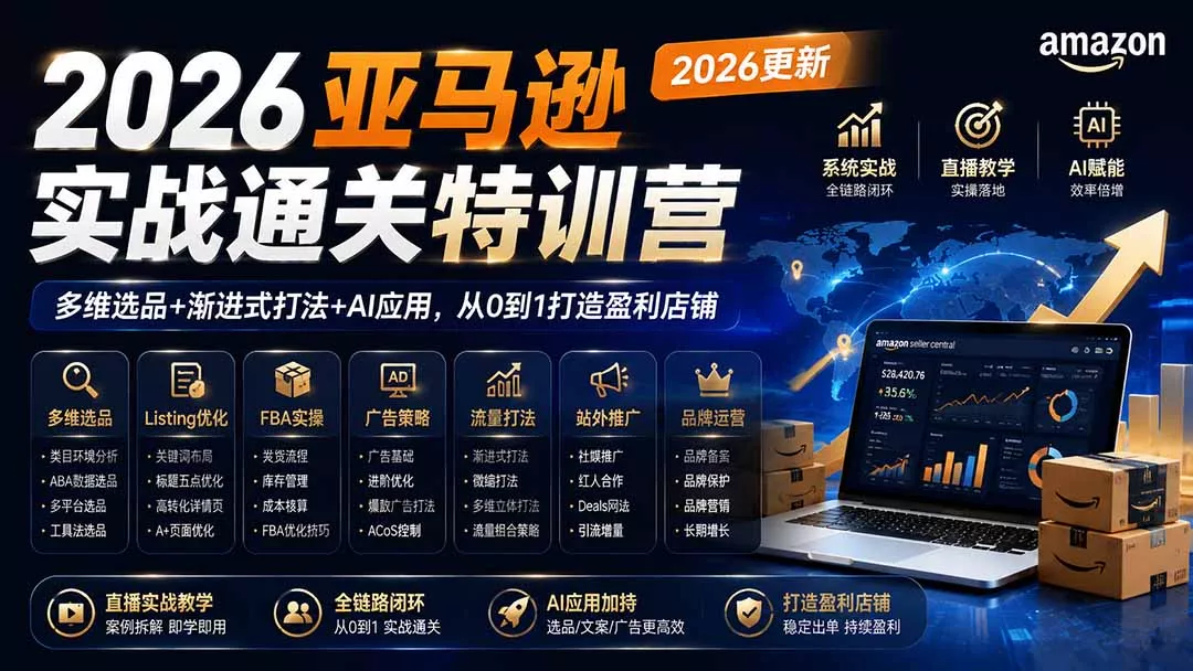 2026亚马逊实战通关特训营-2026更新,多维选品+渐进式打法+AI应用,从0到1打造盈利店铺-卓越网创