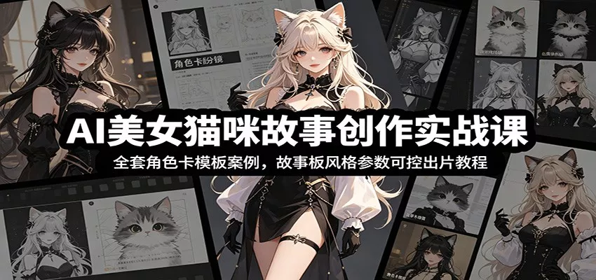 AI美女猫咪故事创作实战课：全套角色卡模板案例，故事板风格参数可控出片教程-卓越网创