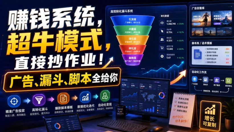 賺钱系统,超牛模式,直接抄作业!广告、漏斗、脚本全给你【原创双语字幕】-卓越网创