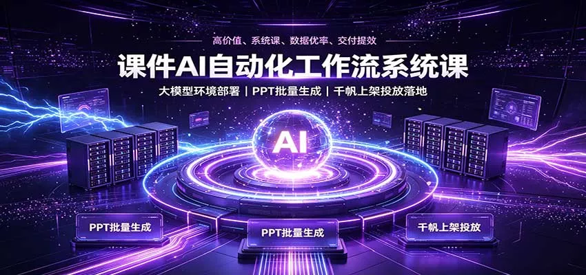 课件AI自动化工作流系统课：大模型环境部署，PPT批量生成，千帆上架投放落地-卓越网创